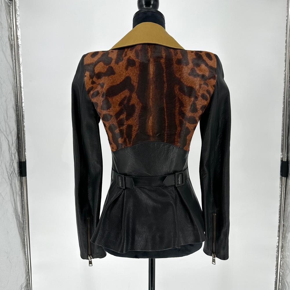 Alexander McQueen Black Nappa Leather Leopard Moto Jacket Italy‎ 38 US 2 Luxury - Picture 7 of 16